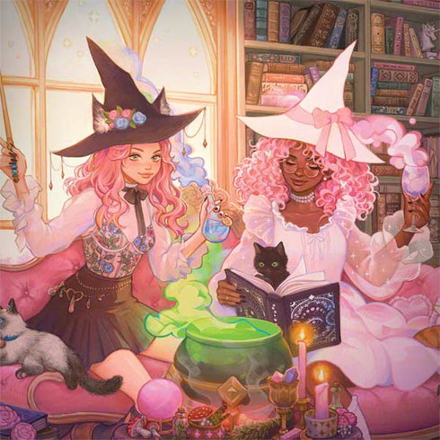 Pink Anime Witch Girls in Library with Cats by Ivy Dolamore MacBook Skins